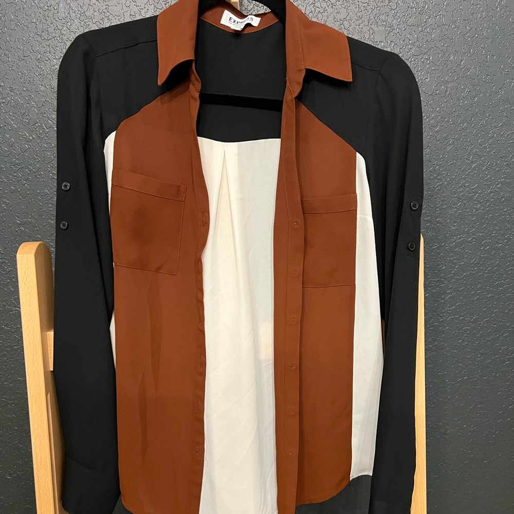 Express Black, Brown, and Cream Button Down Shirt